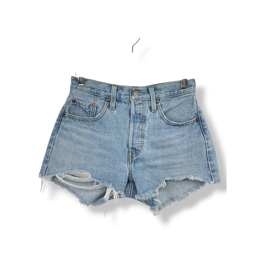 Levis Premium 501 Original High Rise Distressed Denim Shorts Light Wash 24